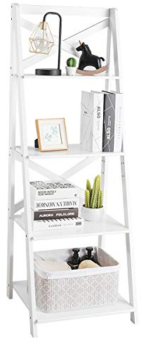GIANTEX Scaffale a Scala a 4 Ripiani,Libreria Mobile Autoportante Organizzatore per Cucina, Ufficio, Studio, Soggiorno, Balcone, 50x46x143 cm, 2 Colori (1, bianco)