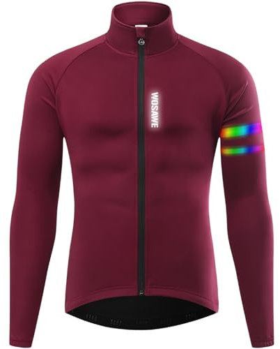 WOSAWE Giacca da ciclismo da uomo in pile giacca softshell termica giacca invernale antivento per ciclismo corsa escursionismo(Rosso L)