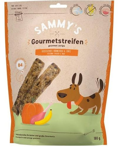 Sammy´s Gourmetstreifen Hühnchen und Ente | Getreidefrei | Schonend hergestellt & luftgetrocknet | Filetstreifen | 6 x 180g