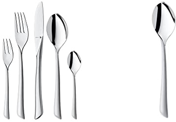 WMF Virginia Edelstahl Besteck Set 6 Personen, Essbesteck Set 30 teilig Hohlheftmesser & Virginia Kaffeelöffel, Teelöffel 13,2 cm, Cromargan protect Edelstahl teilmattiert, spülmaschinenfest