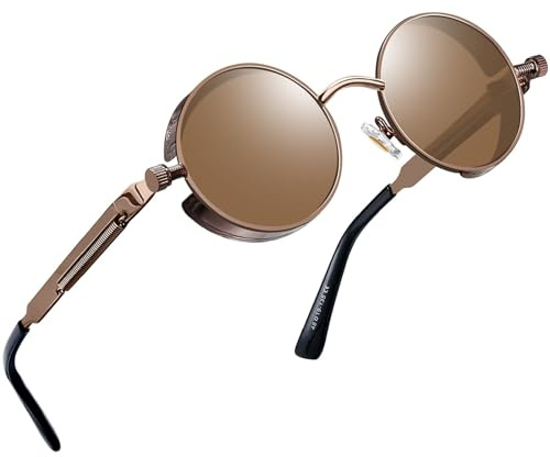 Joopin Runde Sonnenbrille Herren Braun Polarisierte Steampunk Brille Vintage Driving Sunglasses und Sonennbrille Damen Rund mit UV400-Schutz (Kupfer Braun)