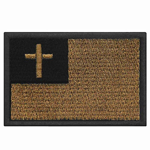 Christliche Flagge Bestickter Aufnäher mit Haken- und Flauschbänder, Schwarz & Kojote