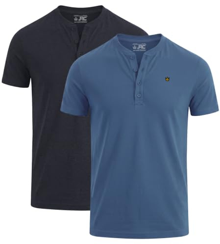 JRC Just Royal Clothing 2 Pack Mens Short Sleeve Henley T-Shirts, Lightweight Henley Tops for Gym, Running & Casual Outings (Charcoal & Mid Night, XL)
