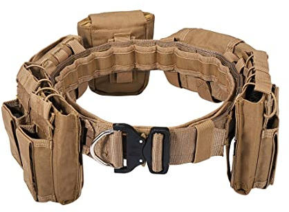 Cintura tattica Molle con 5 tasche, fibbia a sgancio rapido, cintura tattica regolabile, cintura tattica interna esterna, cintura da battaglia militare, beige bronzato, 96 cm, moda