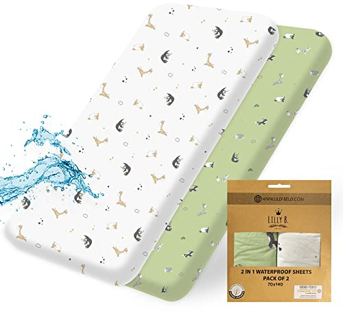 Pack of 2 Waterproof Sheets - 70 x 140 cm, Cot Bettdecke, Bettlaken 70x140 Kinderbett