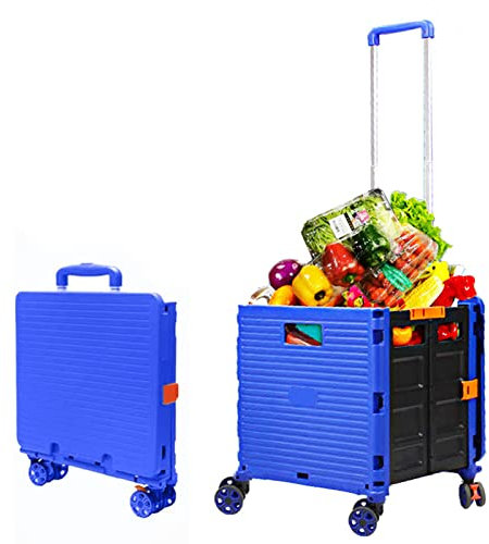 Pliable À Roulette, 55L/40KG Chariot Utilitaire Multifonctionnel Et Durable De Grande Capacité Avec Poignée Télescopique Et 4 Roues Pivotantes Démontables Pour Achats Et Transportez,Royal