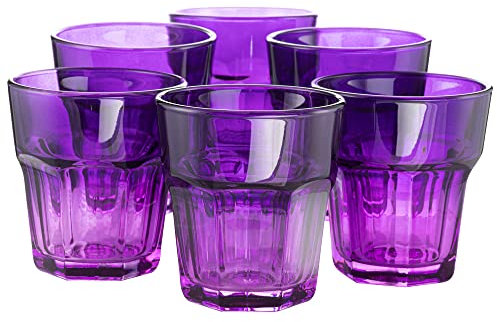 TREND FOR HOME 6 Vasos de Cristal Agua Colores 280 ml - Juego Tumbler Cocktail - Vidrio Morado para Helados y Refresco | Gigi Mysterious Twilight