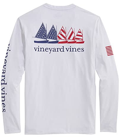 Vineyard Vines Men's USA Catboats Long-Sleeve Harbor Performance Tee, White Cap, XS
