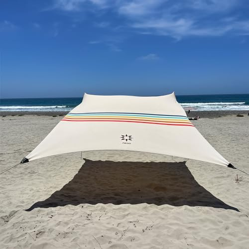 Neso - Riesiges Strandzelt, 2,4 m hoch, 3,3 x 3,3 m, großer tragbarer Strandsonnenschutz, UPF 50+ Sonnenschutz, verstärkte Ecken und Kühltasche (Regenbogenfarben)