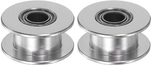 sourcing map 2Stk 2GT Umlenkrolle Zahnriemenscheibe 5mm Bohrung 18mm Durchmesser Aluminum Zahnriemen Zahnlos für 6mm Breite Gürtel 3D Drucker CNC Maschine Zubehör Silberton