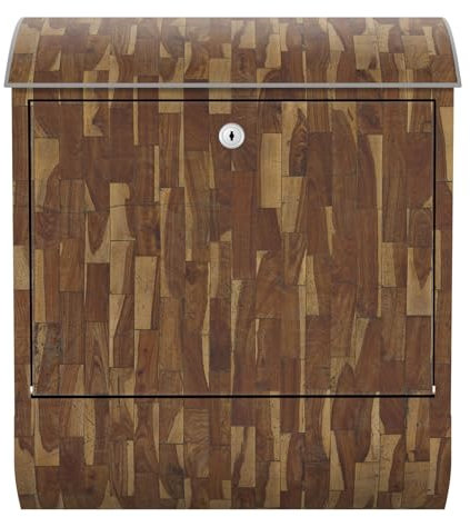 Boîte aux Lettres Design avec Compartiment à Journaux et Motif Aspect Bois Beige Marron