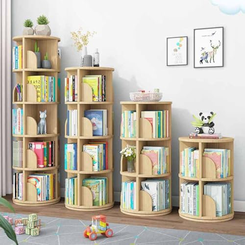 ZWPILY 5 Regal, Bücherregal drehbar, Drehregal, Holzregal, CD/DVD Aufbewahrung, Wohnzimmer, Büro, Multifunktionales 360-Grad-drehbares, Bodenstehendes Eckregal,6 Layers