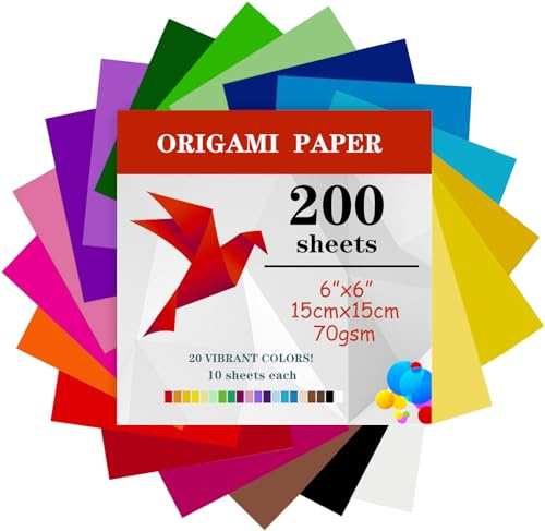 200 fogli di carta per origami, 15x15 cm, doppia faccia (70 g/m²), 20 colori piccoli quadrati, fai da te, scuola, progetti artigianali