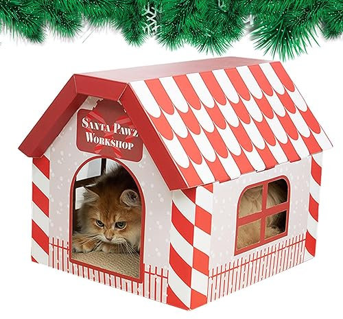ARIOU Casa de cartón para gatos, casa para rascar, almohadilla de cartón para gatos, casa de cartón para gatos, casa de gato al aire libre para mascotas pequeñas