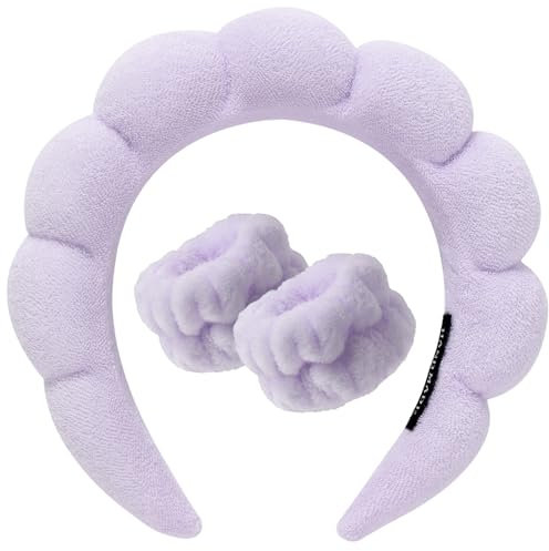 DRESHOW Fascia termale per il lavaggio del viso Set di polsini Spugna Morbida Terry Panno Trucco Skincare Fascia antiscivolo per le Donna