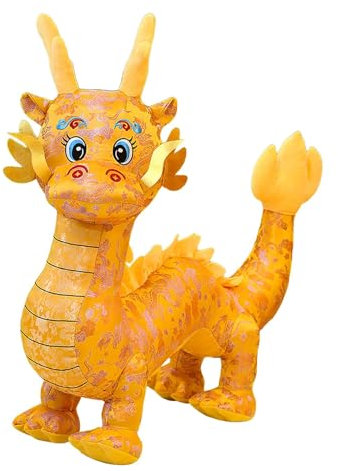 F Fityle Drachen-Plüschtier, Drache, Stofftier, weich, chinesischer Drache, Figur, Spielzeug, Drachenpuppe für Bettwäsche, Zubehör, Wohnheim, Wohnung, gelb 35cm