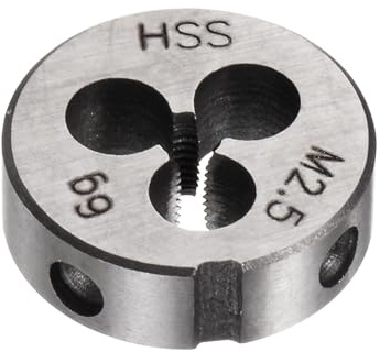 sourcing map Troqueles de rosca redondos, rosca métrica M2.5 x 0.45 (mano derecha), herramienta de reparación de troqueles de corte de tornillo de acero de alta velocidad (HSS)
