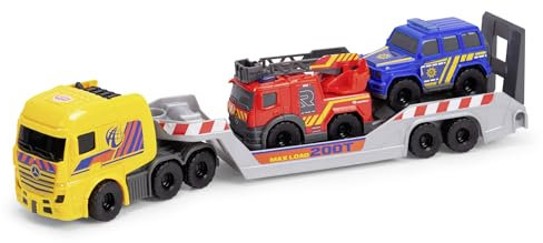 Dickie Toys - 3-in-1 Micro Rescue Truck (32 cm) - Daimler Truck mit Anhänger und 2 Mercedes-Benz Spielzeugautos (Polizeiauto und Feuerwehrauto), Auto-Spielzeug für Kinder ab 3 Jahre