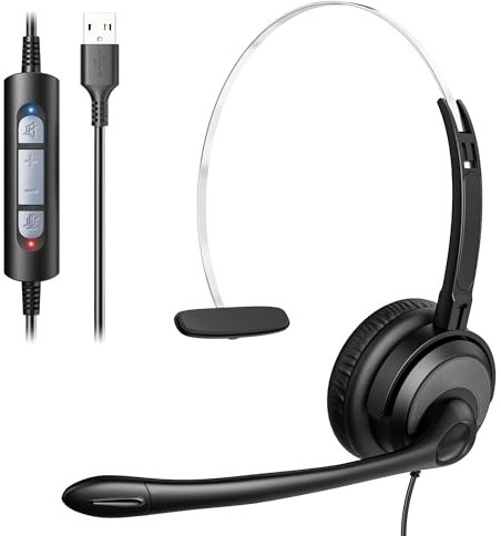 Voistek Casque USB avec Microphone pour PC/Ordinateur Portable, Léger on Ear, Microphone Réglable à Réduction de Bruit, Casque Audio Filaire pour Bureau, Télétravail, Chat, Zoom, Teams