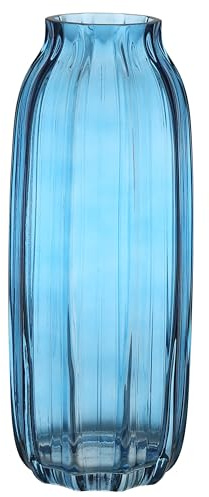 JAKY Global Elegante Blaue Glasvase H32cm Große Hohe Tischdekoration für Zuhause oder Büro. Atemberaubende Glasvase für Blumen, Perfekt für Landhausstil (Blau 32cm)