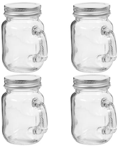 Alipis 4 Vasos De Tarro De Cristal Vasos De 120 Ml Tazas De Tarro De Cristal Con Asa Y Tapas Botellas De Zumo De Bebidas Para Salsa De Mermelada De Cóctel Tarro De Vela De