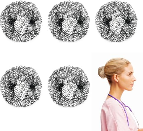 5 Pieces Black Hair Nets for Sleeping, Thicker Sleep in Hair Net with Elasticated Edge, Hairnet Snood for Drying Curly Plopping Bonnet Mesh Comfortable & Versatile Mesh Crochet Cap for Women