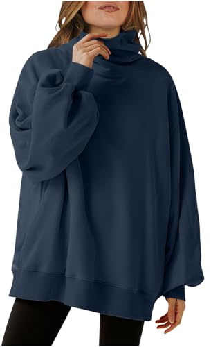 KUIH Oversized Sweatshirts for Women UK Clearance Warm Cowl Neck Jumpers Solid Color Ladies Long Sleeve Pullover Tops High Neck Pullover Knitwear Sweater Winter Fall Clothing Turtleneck Sweatshirts