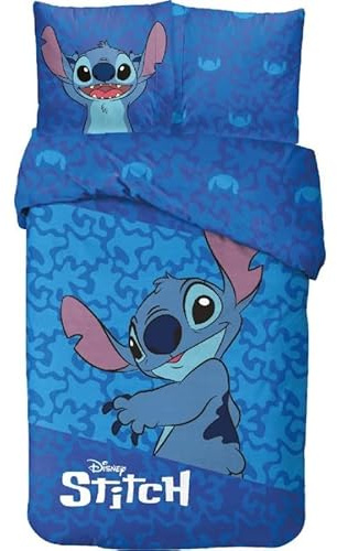 anemone Bettwäsche Stitch, Bettbezug Disney, 140 x 200 cm + Kissenbezug 65 x 65 cm, 100 % Baumwolle (Nachtblau)