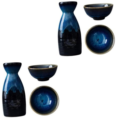 Amosfun 2sets Japanese Geisha Sake Cups Ceramic Hot Saki Bottle Pottery Saki Rice Wine