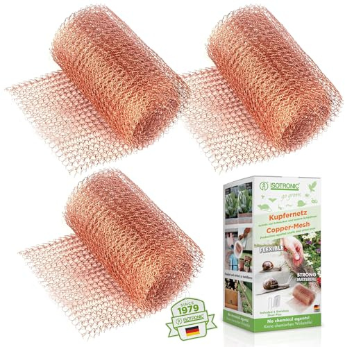 ISOTRONIC Kupfernetz zum Schutz vor Schnecken & Mäusen – 18m Kupfergitter als Schneckenschutz & Nagetierabwehr – Kupfergewebe für Beete & zum Abdichten von Löchern – Kupferband für innen & außen