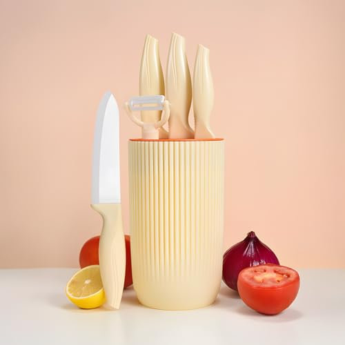 Tomalithic Set di Coltelli in Ceramica,Coltelli in Ceramica da 5 Pezzi,Maniglia da Chef Ergonomica e Durevole,Comodo, Nitido e Confortevole,per Tagliare Verdure, Frutta e Altri Alimenti