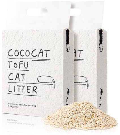 Cococat Tofu Cat Litter (2x2.5kg/6L bag) Strong Clumping, Flushable, Dust-free, Easy Scooping, Biodegradable, Jasmine Milk Tea Scent For Excellent Odour Control