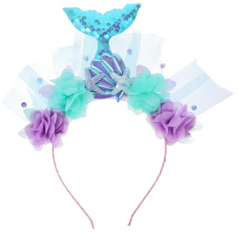 BESTonZON Meerjungfrauen Kopfschmuck Haarreif Mädchen Party Haarschmuck Mit Meerjungfrauenflosse Haarring Für Strandhochzeiten Und Cosplay