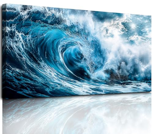 hyidecorart Modern Landschaft Bilder Meer Gemälde Wohnzimmer 73x146 cm | Prächtiges Ornament, HD-Druck, Einfach Aufzuhängen, Leinwandgewebe, Für Viele Räume, Flexible Wanddeko, Geschenk