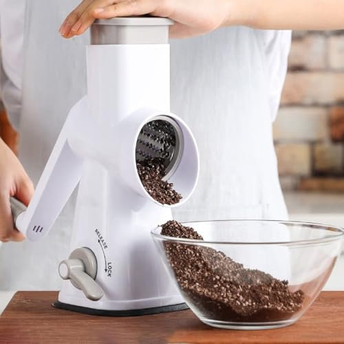 UUE Käsereibe mit Kurbel, Reibe Küche Schnelles Schneiden, Reibe für Gemüse mit 3 Trommelblättern, Gemüseschneider, manueller Trommelreibe, Gemüseschneider Ideal für Käse, Gurken, Karotten, Nüsse usw