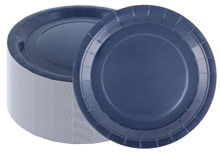 CEILIWEN Pappteller, rund, einfarbig, für Partys, Geburtstage, Abschlussfeiern, Ruhestand, Catering und Events, Marineblau, 23 cm, 100 Stück