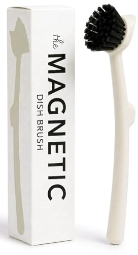 Earth & Mango Magnetic Dish Brush & Scraper, Snaps to Sink, Non-Scratch, Dishwasher Safe, Dish Scrubber – Warm Sand Beige