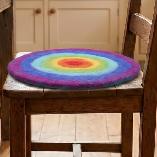 Filz Stuhlauflage, handgefertigtes rundes Kissen 35 cm, regenbogen | 100 % Wolle, angenehmes Sitzgefühl, warm im Winter, kühl im Sommer, schöner Farbtupfer