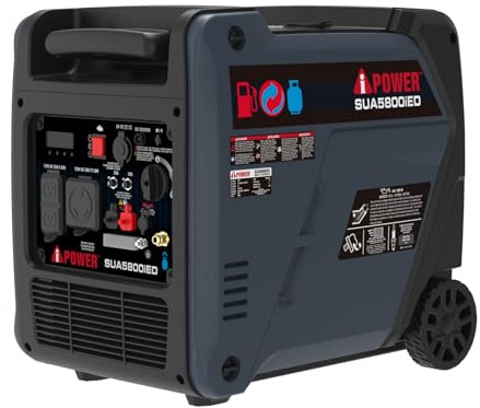 A-iPower Generatore inverter portatile silenzioso a doppio combustibile da 5800 W, sensore di CO EPA CARB compatibile con manico telescopico per uso domestico, portellone posteriore e campeggio