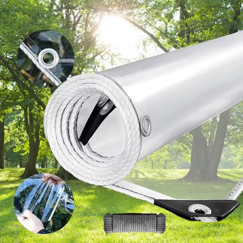 Heavy Duty 500g/m2 Waterproof PVC Transparent Tarpaulin - 0.35mm Clear Vinyl Tarp Cover for Canopies Awnings Patios Anti-Aging Insulation (3.5m x 4.9m)