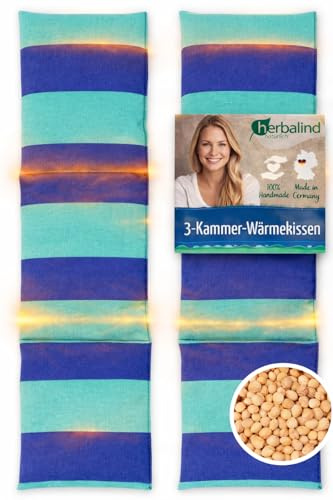 HERBALIND Kirschkernkissen 50x15 cm 3-Kammer STRIP– 630gr Kirschkerne & 100% Baumwolle - Natürliches Wärmekissen Mikrowelle & Backofen – Wärmflasche Handmade in Germany