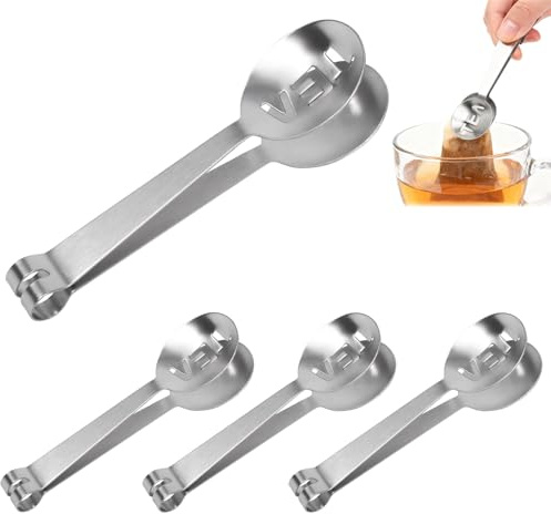 4 Pezzi Spremi Bustine di Tè, Pinza per Bustine di Tè, Pinze a zucchero, Clip Della Bustina di Tè, Acciaio Inossidabile Anti Scottature Durevole Pinze, per Casa, Cucina, Utensili Bar (B)
