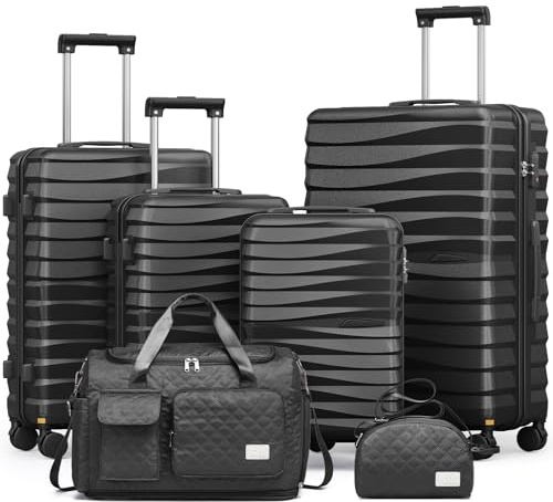 Joyway Luggage Sets 6 Piece with Detachable Spinner Wheels, Lightweight Hard Shell Travel Suitcse Set with TSA Lock (Black, 6 Piece Set)