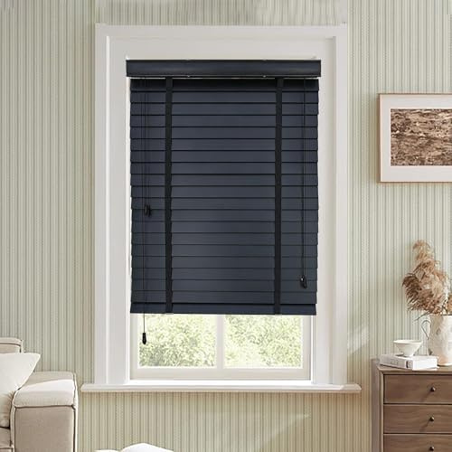 Generisch Holz Jalousie, Holzjalousie Innen 5cm Lamellen 40/60/80/100/120/140/160cm Horizontale Jalousien, Sichtschutz, Lichtschutz, Blendschutz(Schwarz)