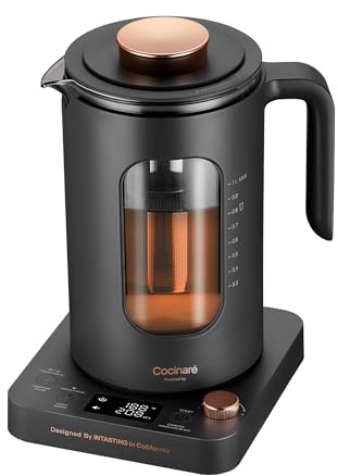 INTASTING Electric Tea Kettle, Electric Kettle with Tea Infuser, ±1℉ Knob Temperature Control, BPA-Free Glass, 1200W Fast Heating, Easy to Clean, 1 Liter (Dark Gray)