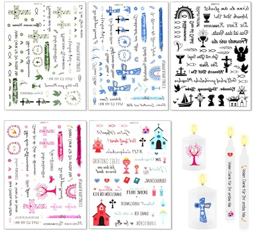 Tatuajes para velas de comunión, 5 unidades A5, pegatinas para velas de confirmación, decoración para comunión