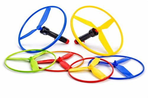STUWU Flugkreisel Set Kinder – 2 Sets mit 2 Abschießern & 6 Flugscheiben – Propeller Spielzeug – Outdoor Spiel Garten – Wurfspiel – Geschenk für Jungen & Mädchen ab 3 Jahren