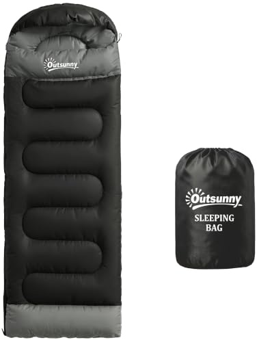 Outsunny Sac de Couchage Adulte Section Tête Fermeture Éclair | Sac de Rangement, Coton Creux 300 g/m², Portable, Camping Randonnée