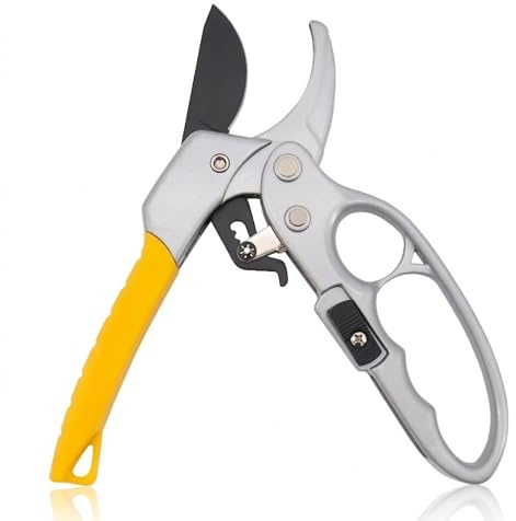 Heavy Duty Bypass Secateurs & Garden Pruners - 7.87 Inch Sharp Gardening Scissors for Trees & Rose Pruning - Ergonomic Garden Clippers for Arthritic Hands, Rust-Resistant Cutting Tool (Yellow)