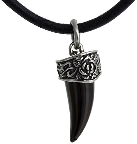 DonDon Herren Lederkette Leder Halskette 50 cm mit Edelstahl Anhänger Drache Thor Hammer Zahn Totenkopf Löwe und vielen weiteren